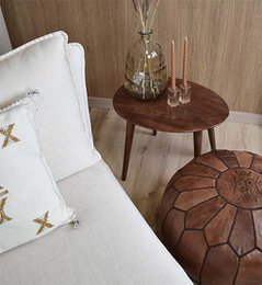 Leder Pouffe - voll braun