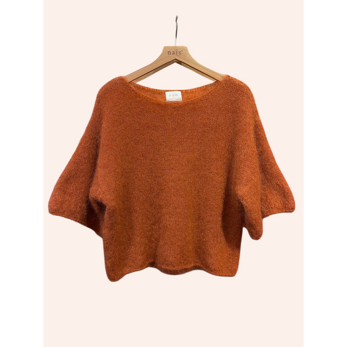 Pull col bateau manches 3/4 en 76% mohair et laine