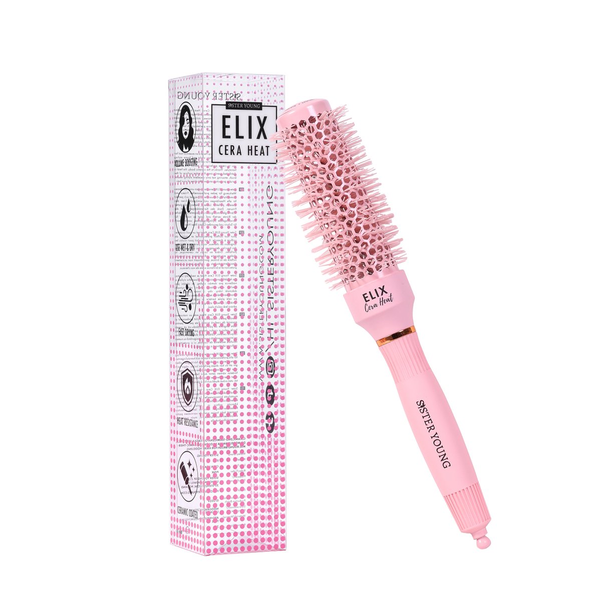 Sister Young l ELIX Cera Heat – ceramic thermal styling brush with tail pick