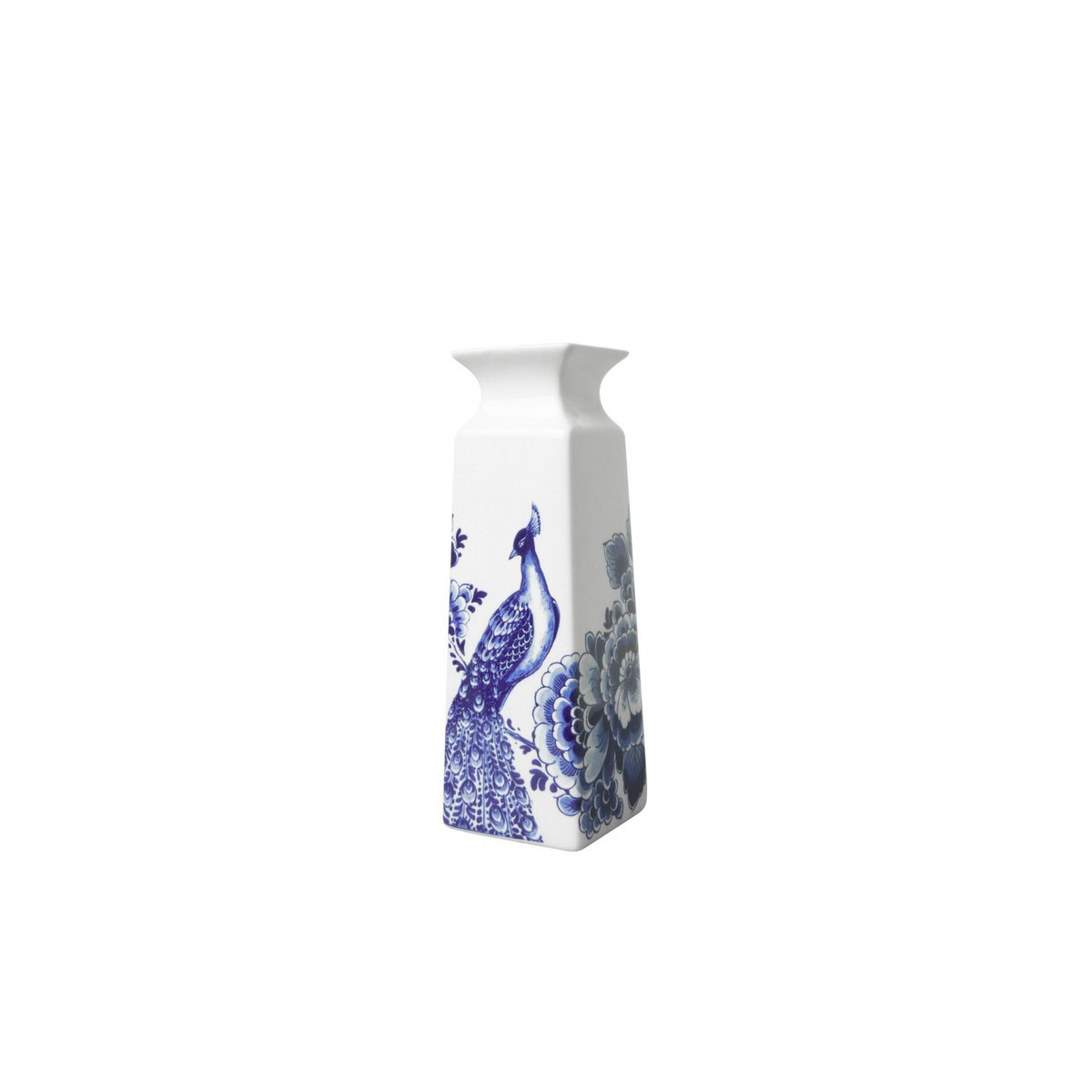 Vaso quadrato fiore e pavone piccolo