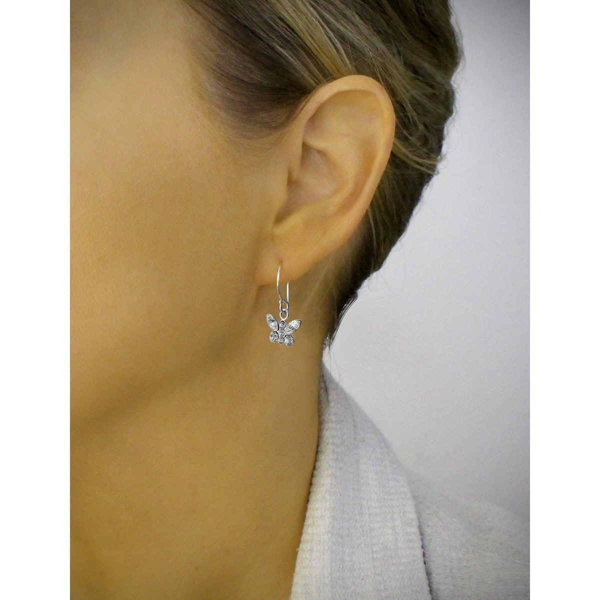 Rhodium plated butterfly earrings with Austrian Zirconia