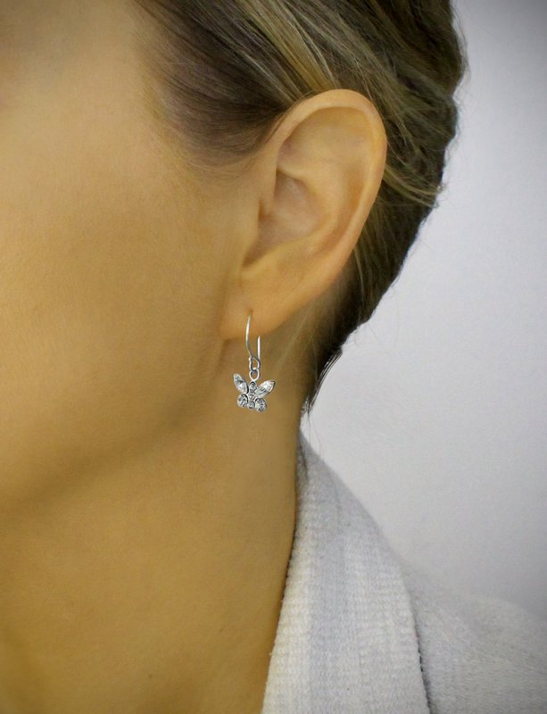 Rhodium plated butterfly earrings with Austrian Zirconia