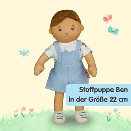 Stof Doll '' Ben '' med outfit til at sætte på og tage af, 22 cm