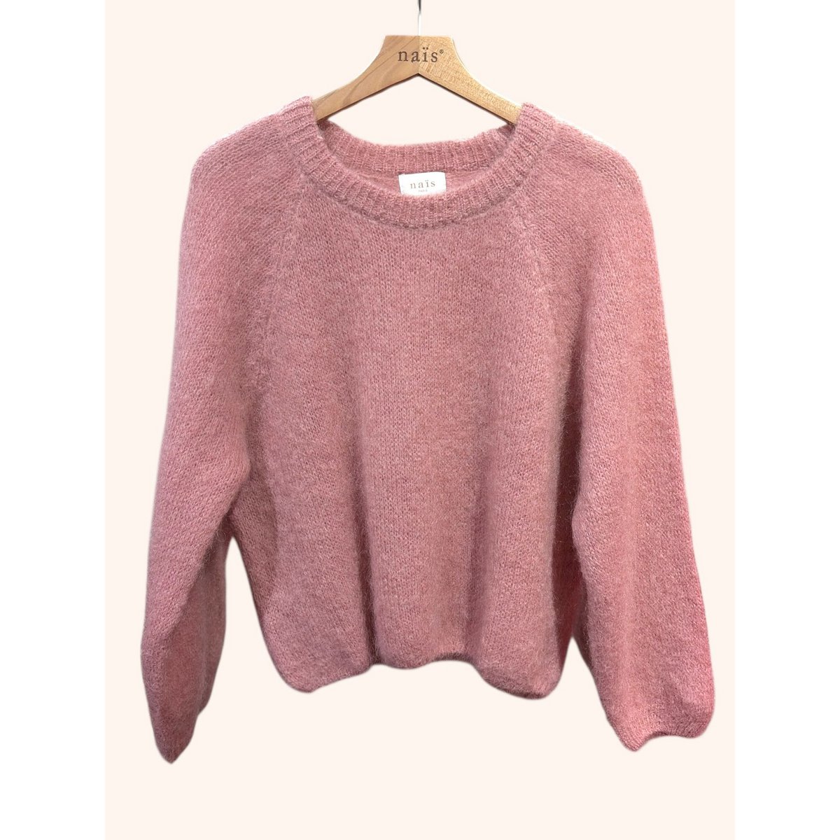 Pull col rond manches raglan en 76% mohair et laine