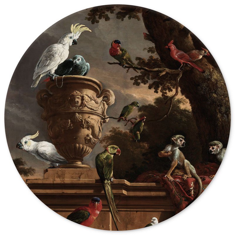 Círculo de pared La colección de fieras de Melchior d'Hondecoeter - pintura redonda - círculo de pared