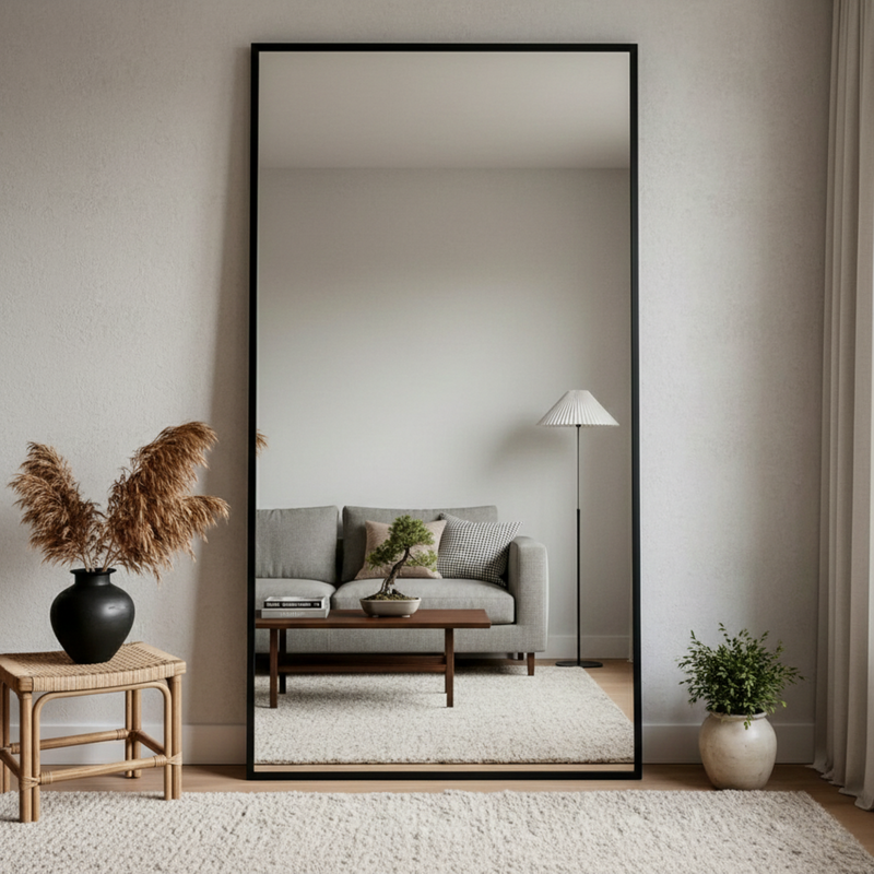 Miroir mural profilé en bloc d'acier Passpiegel Noir 100x190