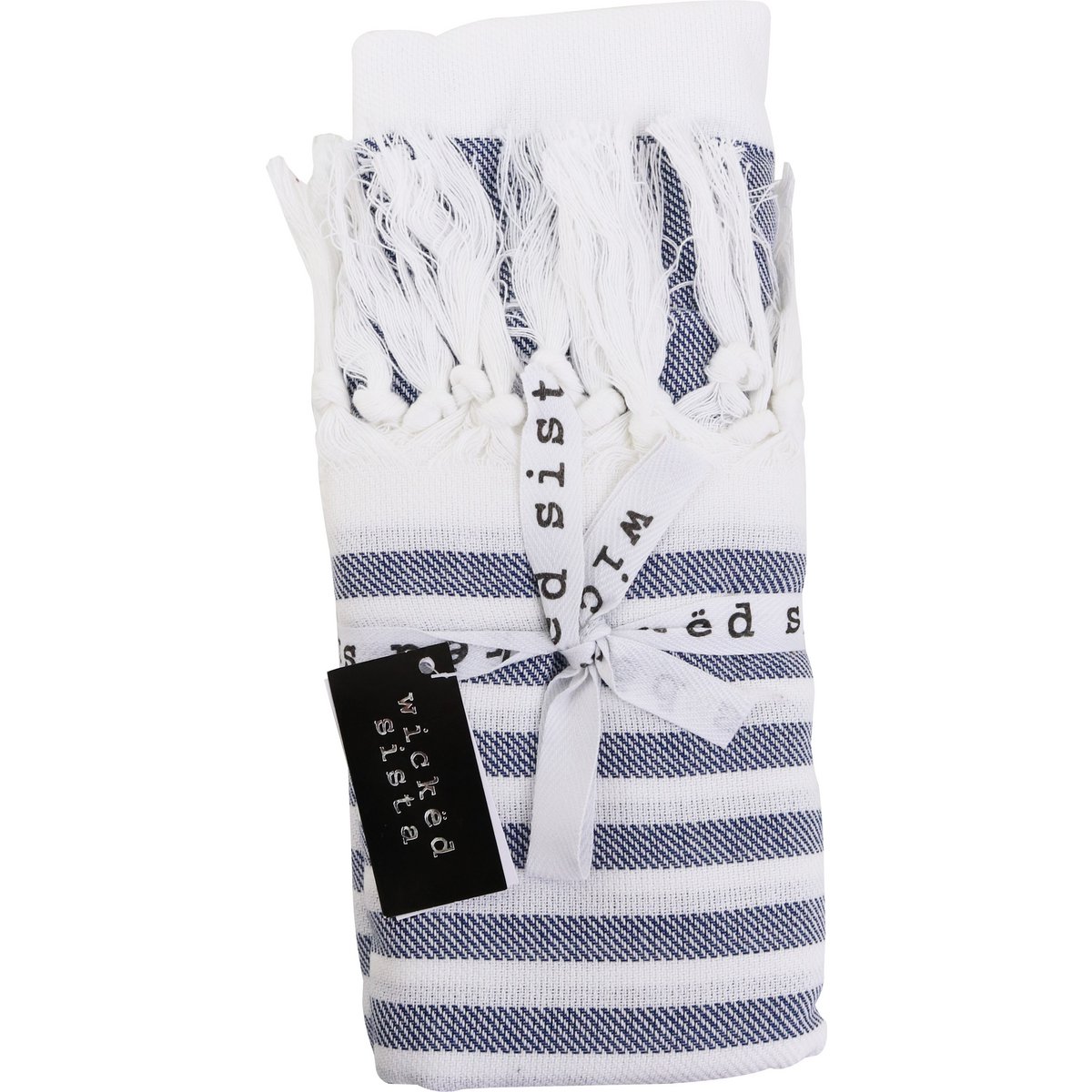 WS Fringed Towel Multi Stripe Navy