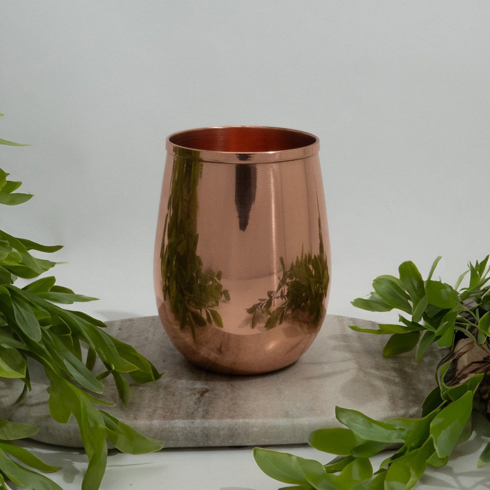 Puur koperen effen gebogen beker met losse deksel – 300 ml