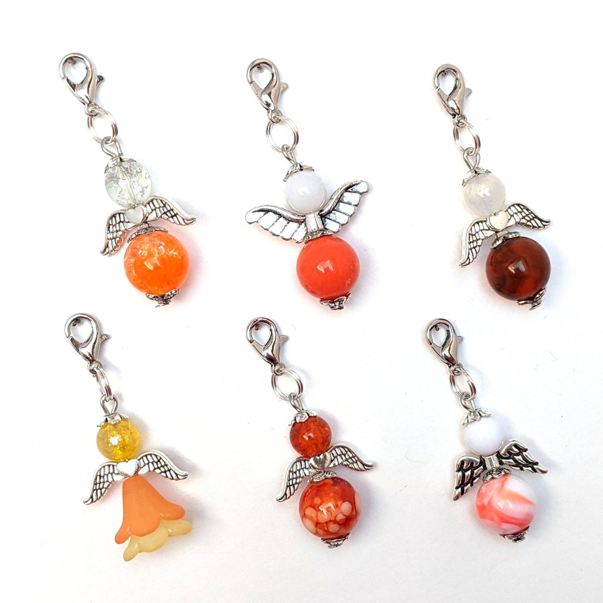 Porte-clés ange gardien "color sets blanc à rose", lot de 6, argent