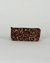 Leopard print quilted pencil case, brown and black animal pattern storage pouch for kids.