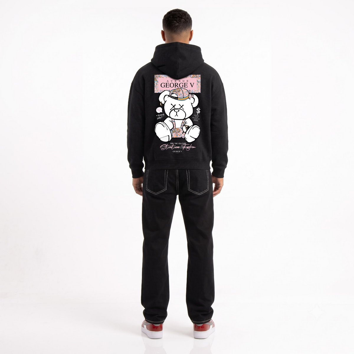 Kapuzenpullover mit Ourson Street-Print Schwarz