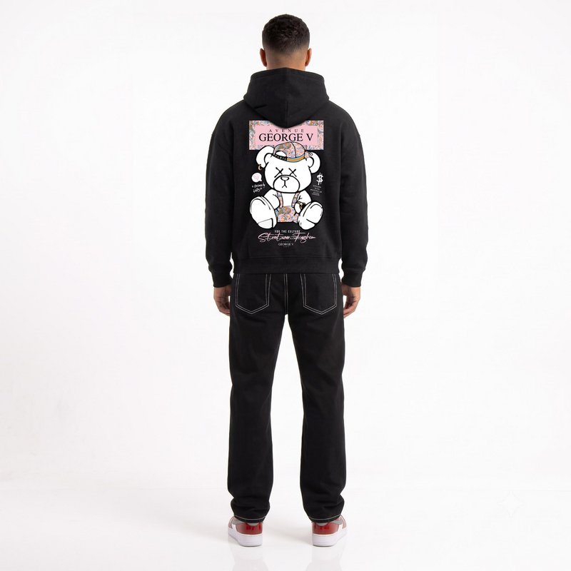 Kapuzenpullover mit Ourson Street-Print Schwarz