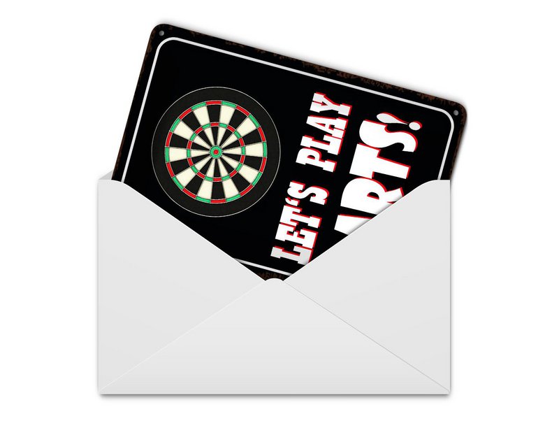 Tin postcard saying 10x14 cm Lets play darts dartboard decorative sign