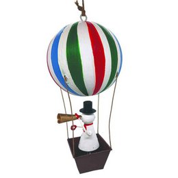 Pupazzo di neve con binocolo in mongolfiera