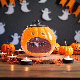 Bruciatore di incenso di zucca in ceramica – Diffusore di oli essenziali, cere e profumi – 12 cm – Lavorazione artigianale – Ambiente Zen