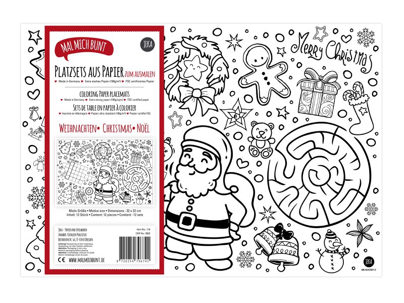 12 Christmas placemats to color in