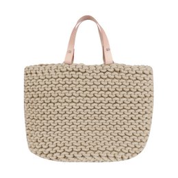 Knitting basket with leather handle - 30cm x 30cm x 30cm - round