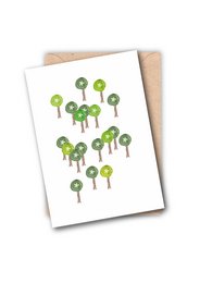 A set of whimsical green trees or mushrooms on a white background, creating a playful and nature-inspired design.