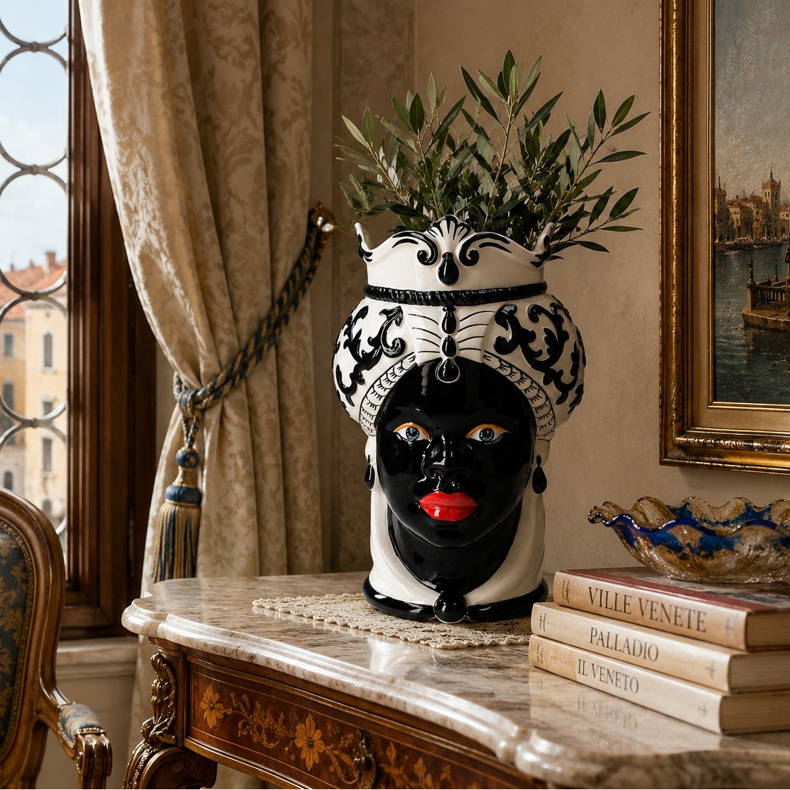 Dark brown woman white/black Made in Italy h 47 x Ø 30 cm