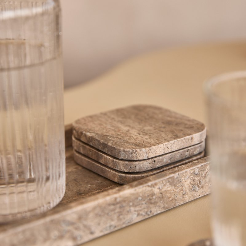 Titanium travertin coaster - økologisk - sæt med 4 stykker - 10x10x1cm