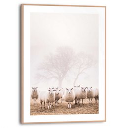 Gerahmtes Bild Slim Frame Schafe im Nebel 40x30