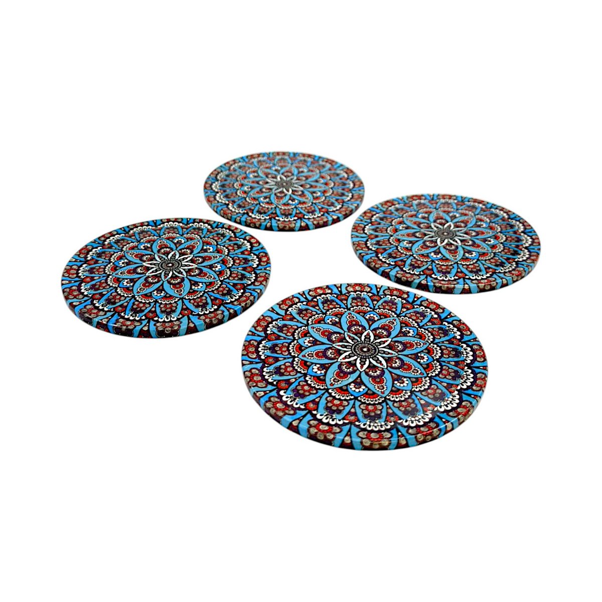 Metal coasters - 4 Set - Mandala - Blue - 9cm