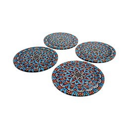 Metal coasters - 4 Set - Mandala - Blue - 9cm