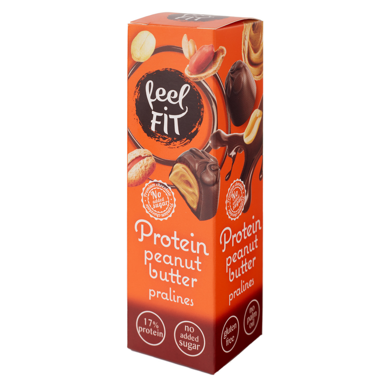 Feel FIT Proteïne-pindakaaspralines in melkchocolade, 17% eiwit, zonder toegevoegde suiker 33 g