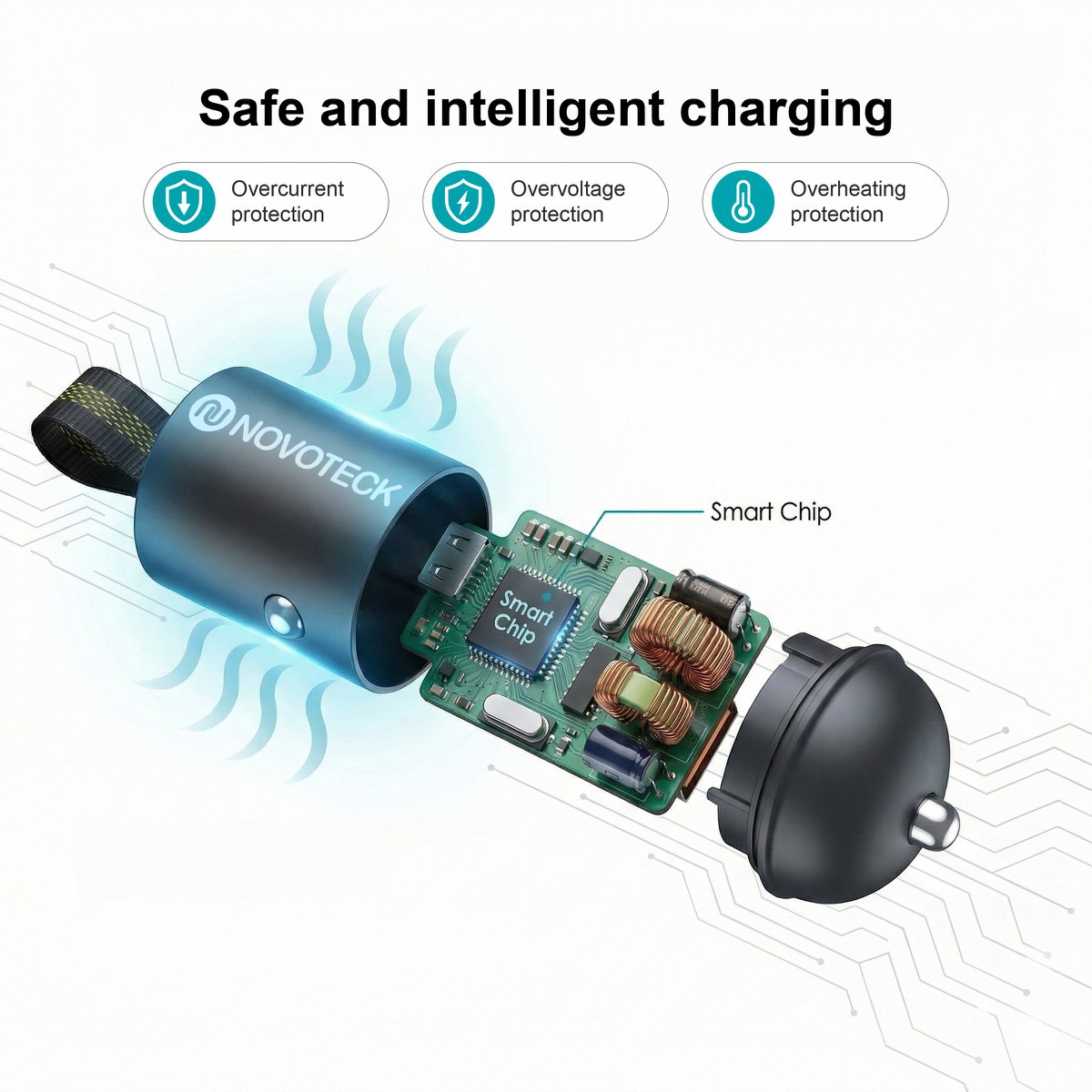 Cargador de coche de doble puerto USB-C y USB-A de 30 W – NOVOTECK Q-012