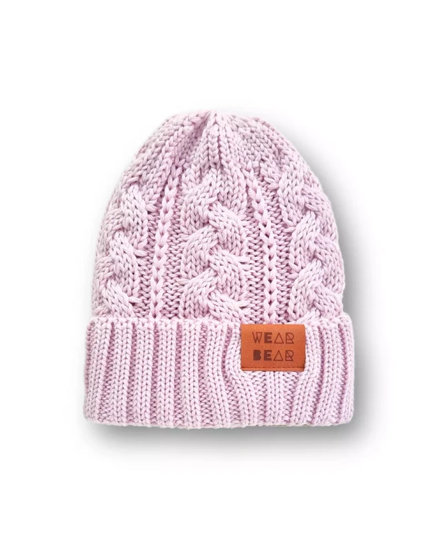 Cappello Merino Lavorato A Maglia Intrecciato Rosa Chiaro