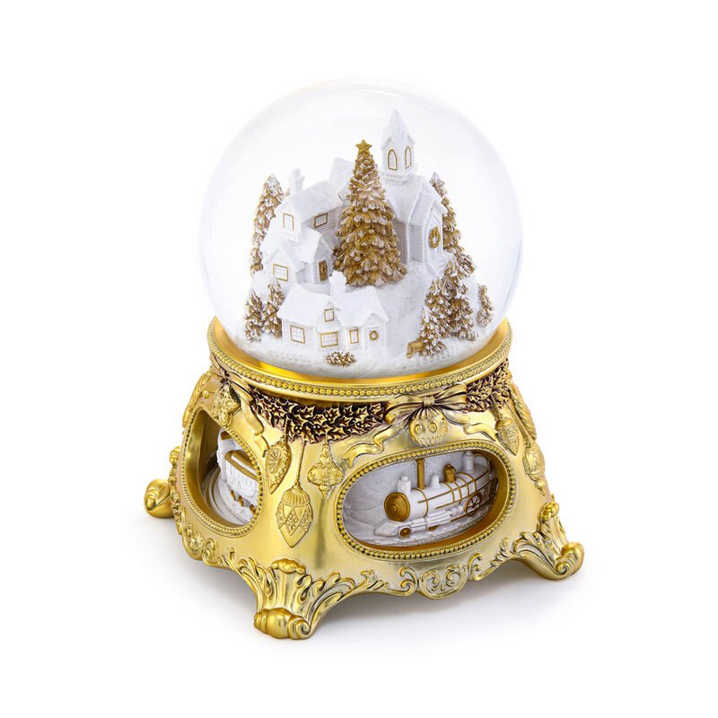 Prächtige Musik-Schneekugel „Golden Christmas Tale“, mit Beleuchtung, automatischem Schneesturm