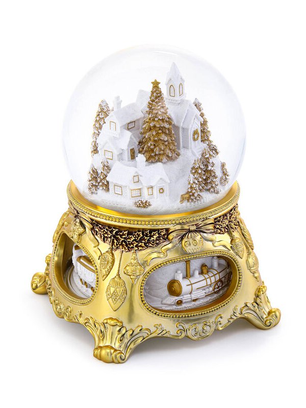 Prachtige Muzikale Sneeuwbol “Golden Christmas Tale”, met verlichting, Automatische Sneeuwstorm