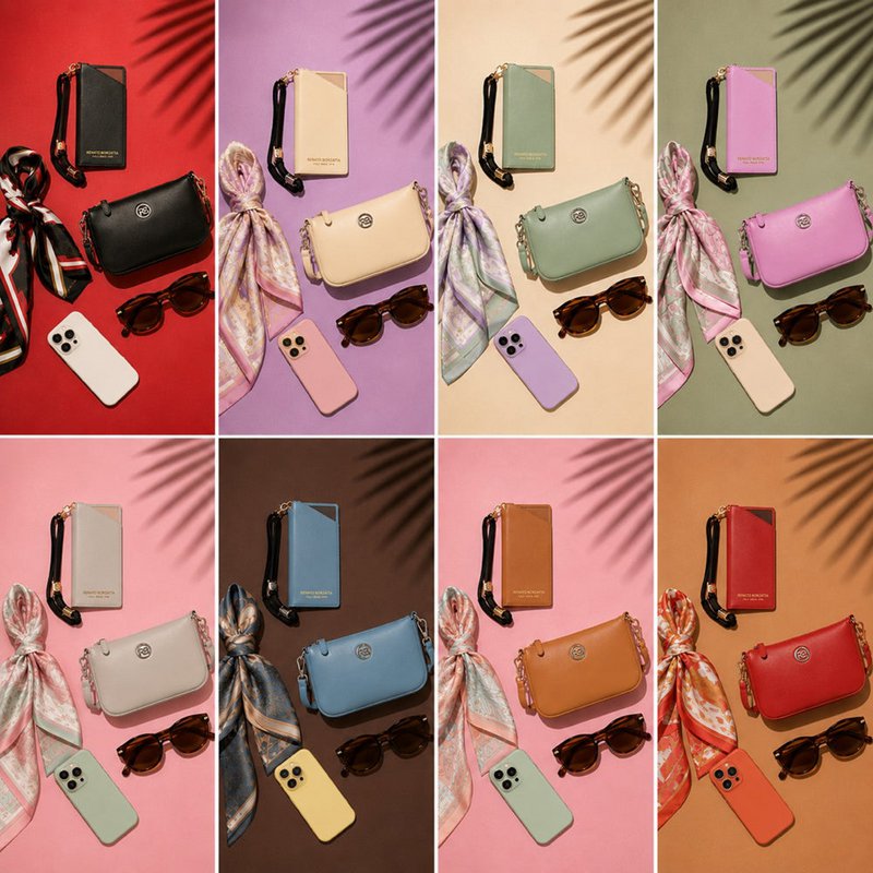 RB1087F | Brillen-/Smartphone-Halter mit Schultergurt, hergestellt in Italien aus echtem, glattem, mattem Leder. Graue Farbe
