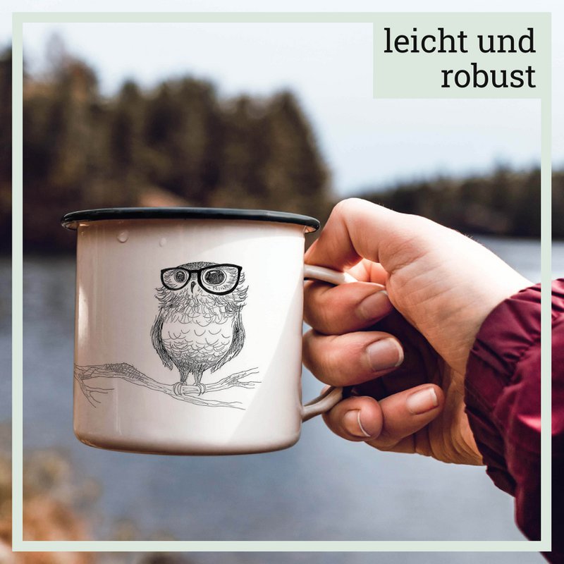 Emailletasse – Brilleneule