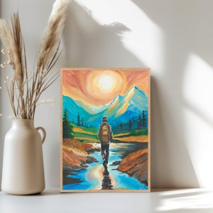 Der einsame Reisende – A4-Kunstdruck eines Original-Acrylgemäldes