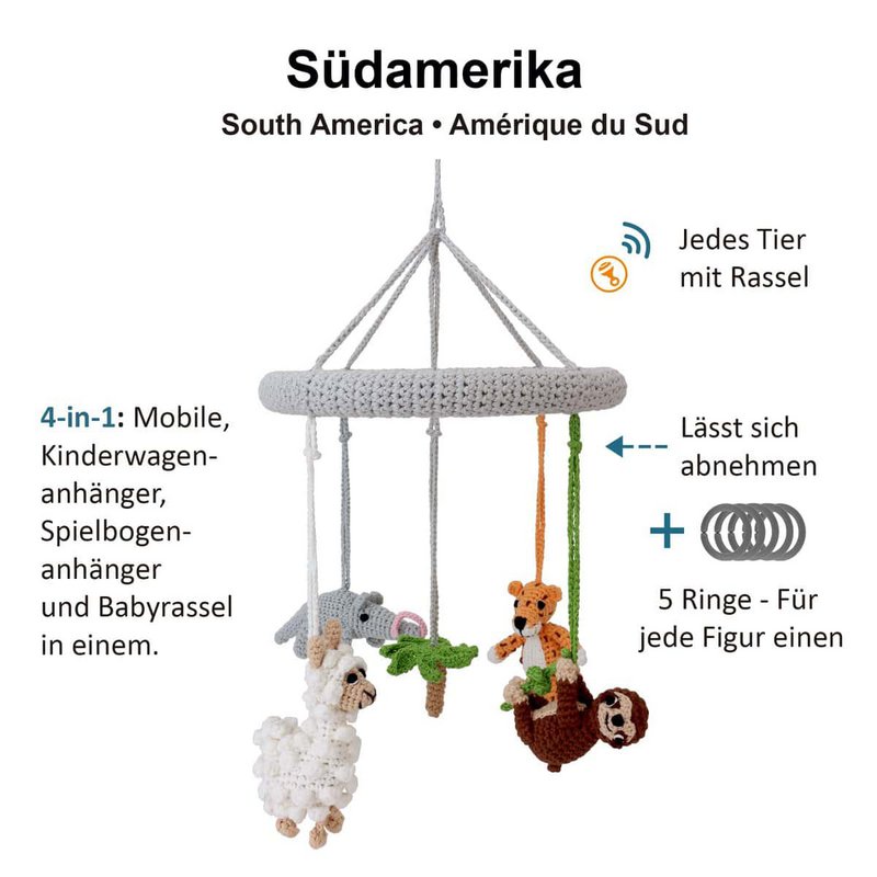 Crocheted baby mobile SOUTH AMERICA (4-in-1)