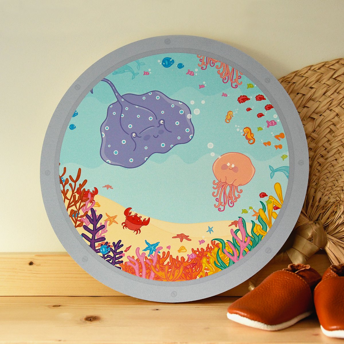 Wall circle wood Ocean III