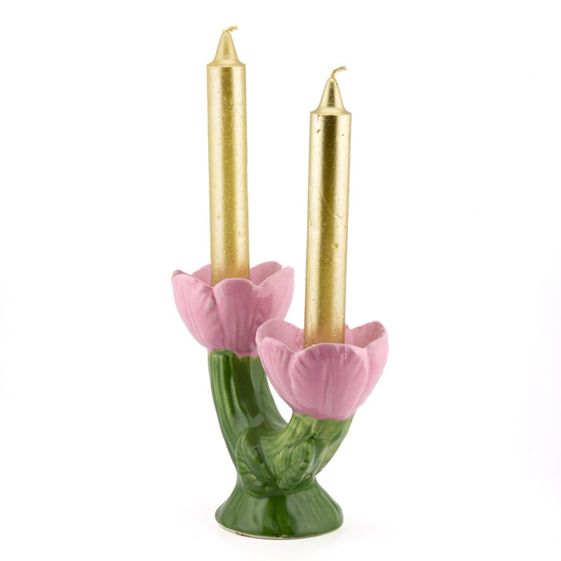 Earthenware candle stand flowers