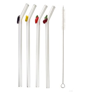 PETER Glass Straw Set of 4 with Cleaning Brush 21cm
