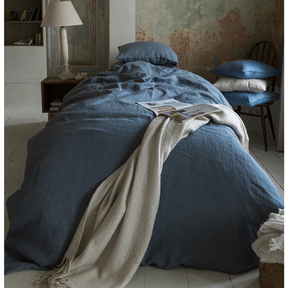 Ensemble de housse de couette en lin gris foncé
