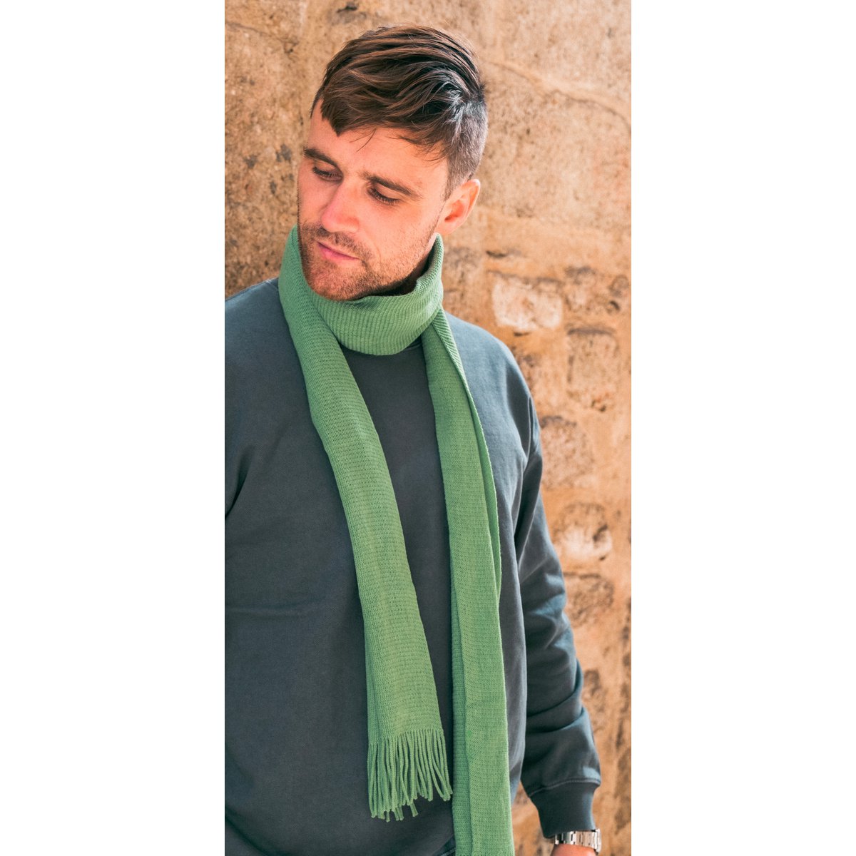 Green wool and acrylic scarf