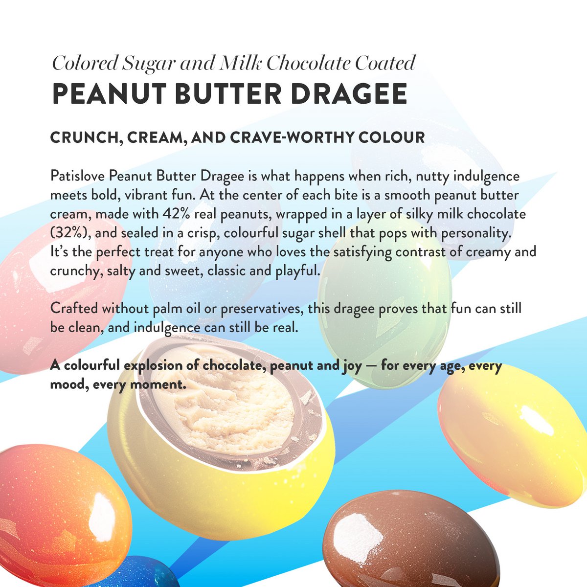 Peanut Butter Dragee – Colored Sugar and Milk Chocolate Coated Peanut Butter Dragee