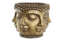 Large aged golden Buddha planter with decorative studs, suitable for indoor or outdoor use.
