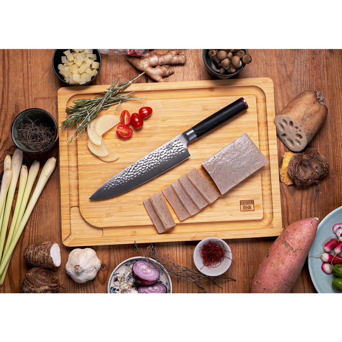 Knife - Gyuto (chef knife) with bamboo Saya and bamboo box - 200 mm blade