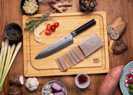 Knife - Gyuto (chef knife) with bamboo Saya and bamboo box - 200 mm blade