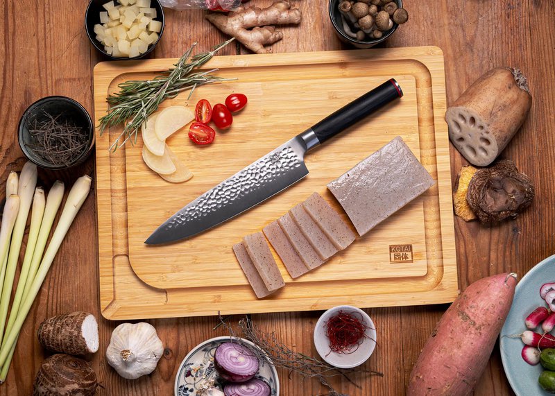 Knife - Gyuto (chef knife) with bamboo Saya and bamboo box - 200 mm blade