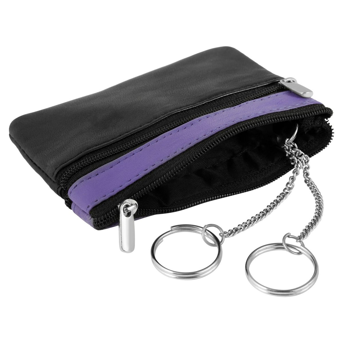 Eccellente portachiavi in ​​vera pelle di colore nero/viola chiaro