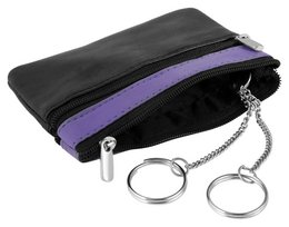 Eccellente portachiavi in ​​vera pelle di colore nero/viola chiaro