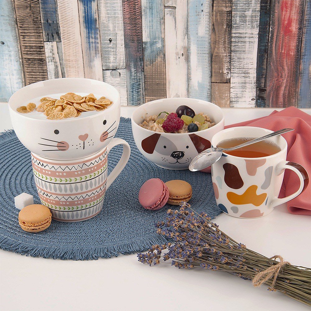 Kinderbecher mit Schüssel Porzellankatze 2 PCs