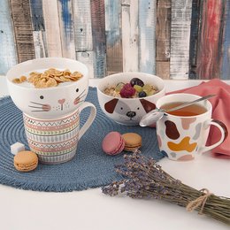 Kinderbecher mit Schüssel Porzellankatze 2 PCs